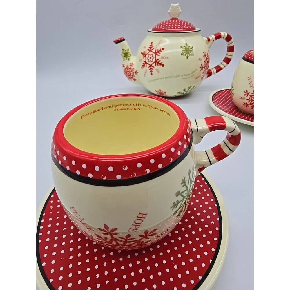 Dayspring Scripture Snowflake Teapot Set Holiday Christmas Bible Quotes 2009